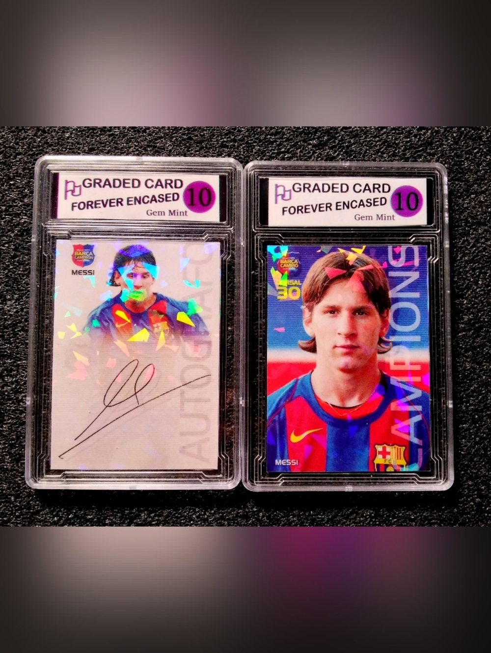 Lionel Messi Barcolona Cracked Ice Autograph Soccer Rookie Card Set. Graded 10